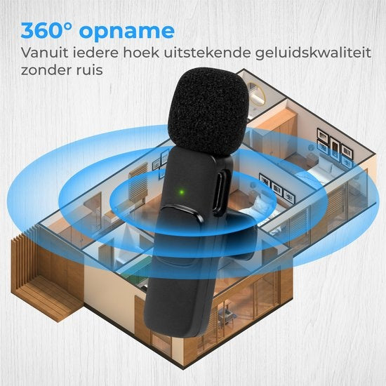 Nuvance - Draadloze Microfoon - Dasspeld Microfoon - Geschikt voor Usb-C & Apple Lightning - Lavelier Microfoon - Plug & Play