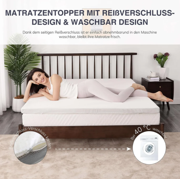 EGO HOME Matrastopper 160 x 200 cm - 5 cm Hoog - Memory Foam - Afneembare Wasbare Hoes - Antislip