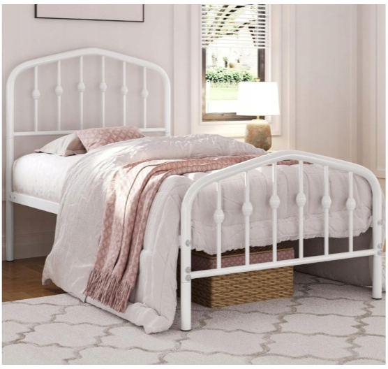 Yaheetech Eenpersoonsbed Metaal Vintage - Wit - 90 x 190 cm