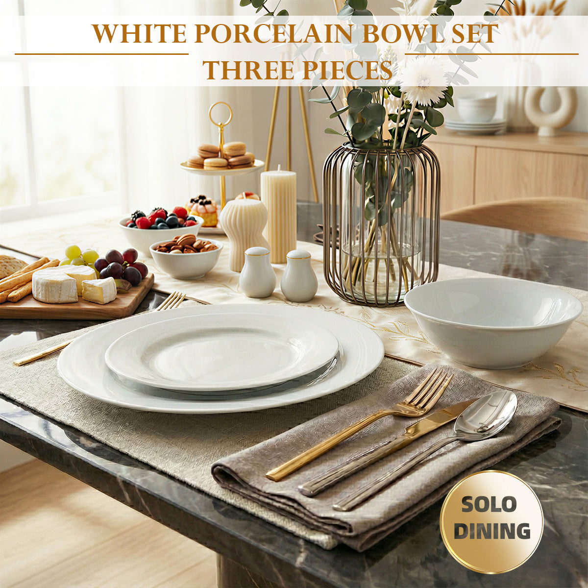 Ronde diner set Elegante witte keramische borden en kommen