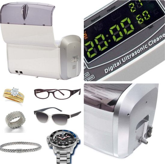 Perel Ultrasone Reiniger 6 L - Ontgasfunctie - Afvoerventiel - Instelbare timer en temperatuur - Uitneembare mand en horlogehouder - Professioneel gebruik - 310 W, 35 kHz - Wit