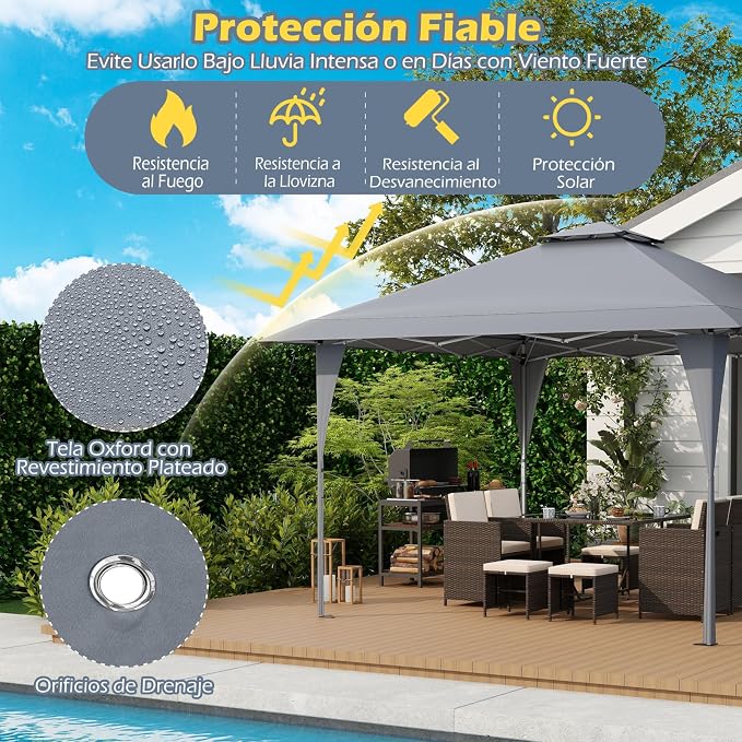 Coast Opvouwbare Partytent 3,95 × 3,95 m – Pop-Up Paviljoen met Ventilatiedak, 3 Hoogtestanden, UV-Bescherming & Draagtas – Grijs