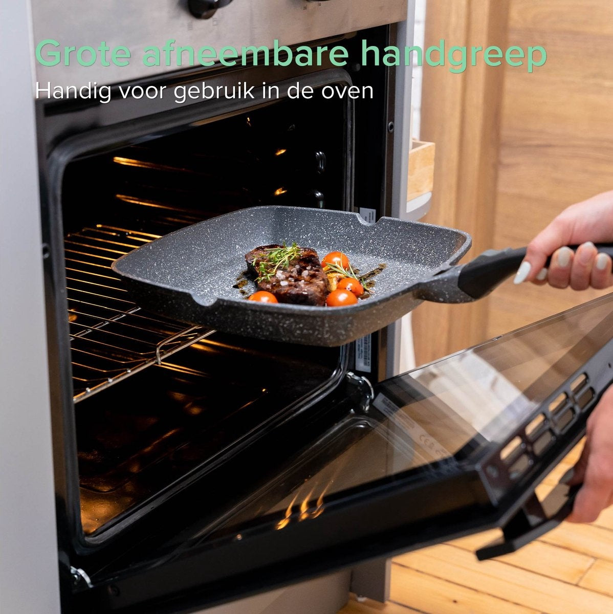 Coninx Grillpan Inductie 28cm - Steakpan Vleespan - Grill Pan met Afneembare Handgreep - PFAS-vrij - Geschikt voor alle Warmtebronnen - Bakpan Inductie - 28x28 CM - Extra Dikke Bodem - Vaderdag Cadeau