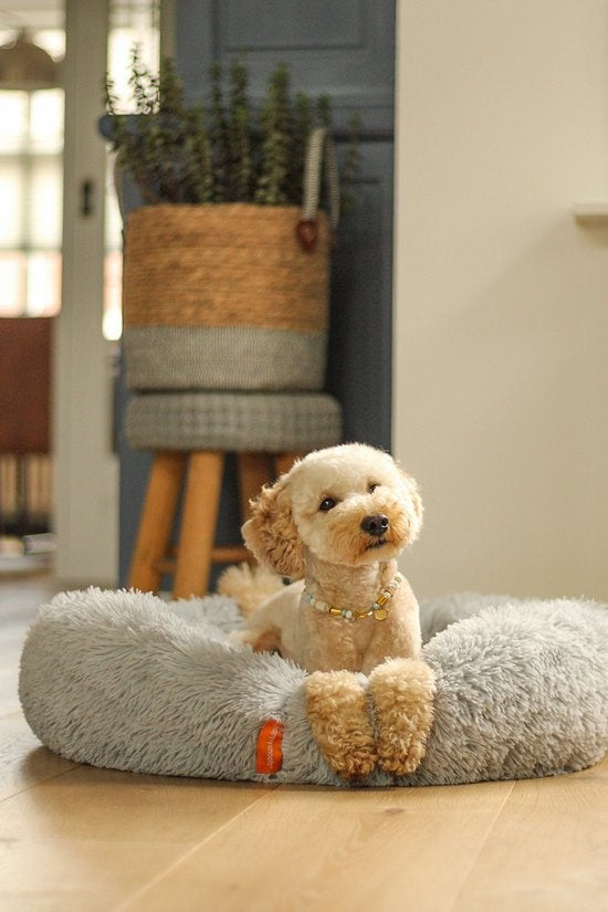 Happysnoots Hondenmand met Rits - 80cm - Hondenbed - Donut Dog Bed - Fluffy - Grijs - Wasbaar