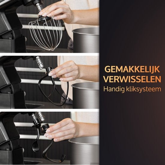 JAP Appliances Mastermix - Keukenmachine (1000W) - Keukenrobot met 6 snelheden en pulse-functie - Mixer met 5.7 liter mengkom - Inclusief pannenlikker - Mat zwart