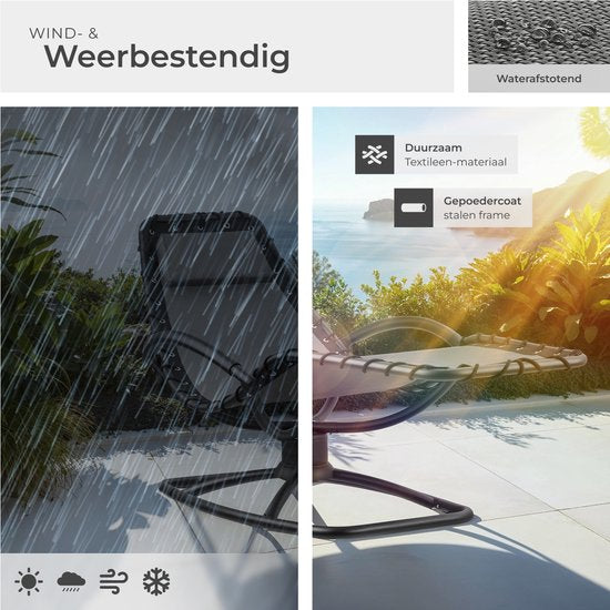 tectake® - Ligstoel Toulon - Ergonomische tuinstoel met schommelfunctie - Verstelbare ligstoel voor tuin, terras, balkon met hoofdkussen en comfortabele armleuningen - 120kg draagkracht - Grijs