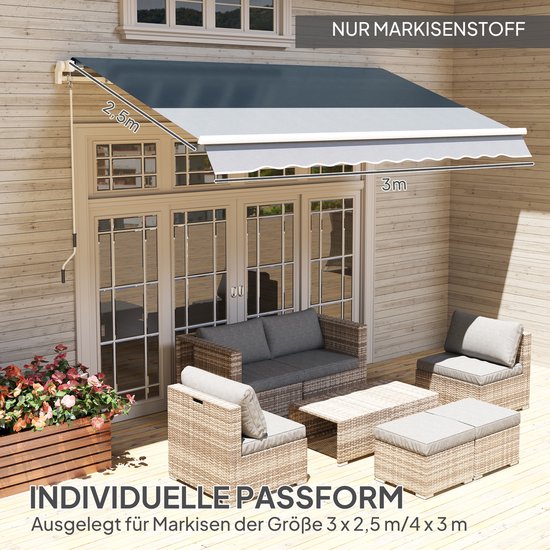 Outsunny Markiesstoff Bekleding met Volant Waterafstotend Vervangingsstof voor 4 x 3 m Markiezen Markiesdoek Markiesstof Zonwering voor Tuin Balkon Erf Grijs