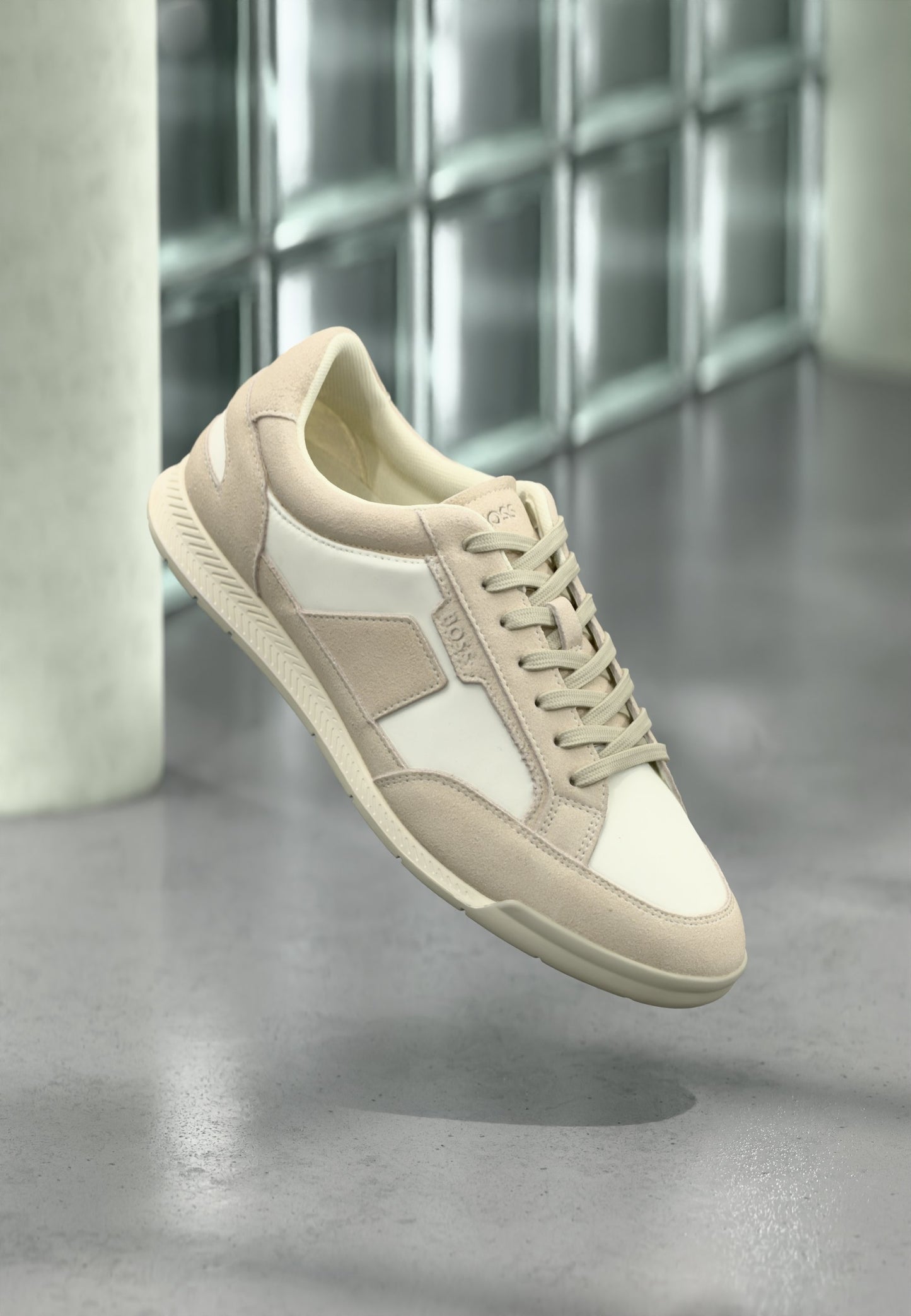 BOSS NITAN Sneakers – Leer & Textiel – Open Beige