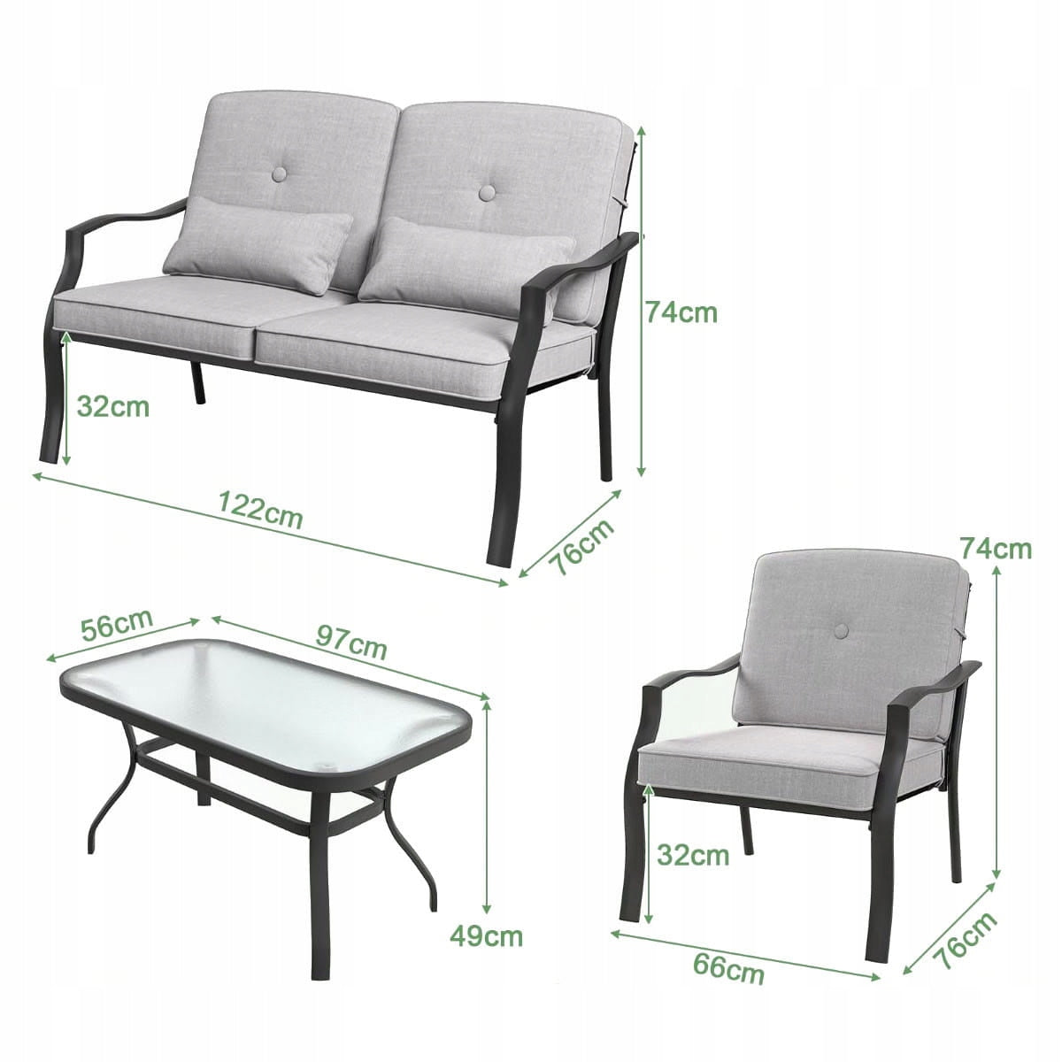 Coast Tuinmeubelset 4-delig - Sofa, Tafel en 2 Fauteuils - Grijs