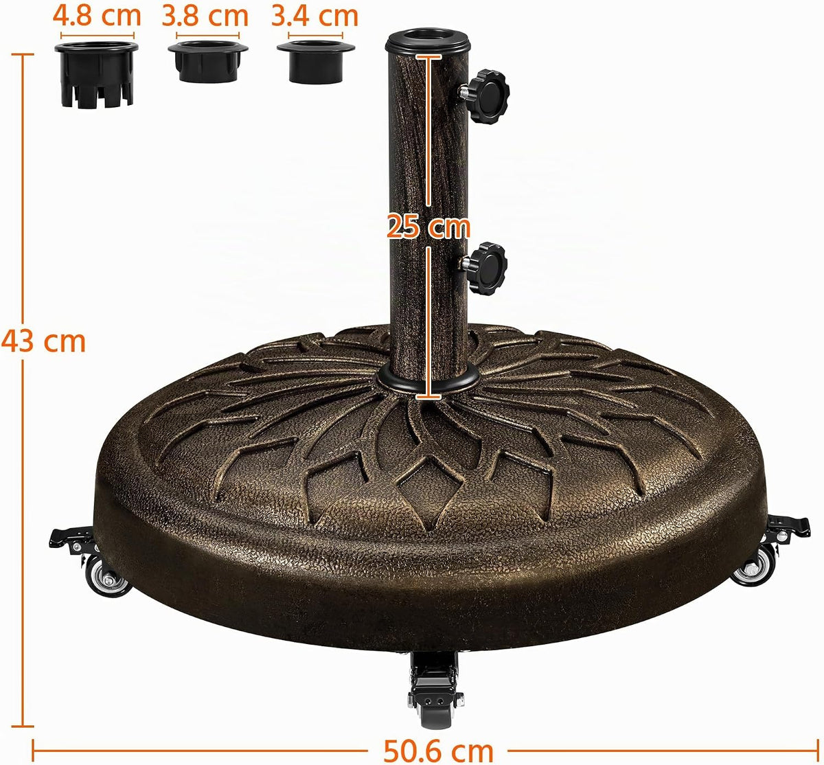 Yaheetech Parasolvoet met Wielen 50,5 x 42 cm - Bronze - Geschikt voor Parasolstokken ø34/38/48 mm