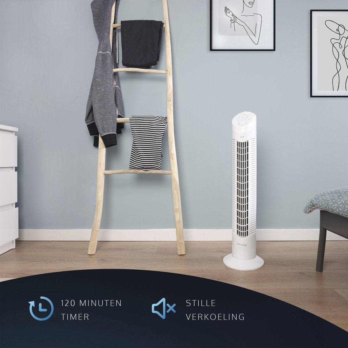 JAP Appliances Quebec - Energiezuinige (50W) Ventilator met timer - Torenventilator met 3 snelheden - Wit