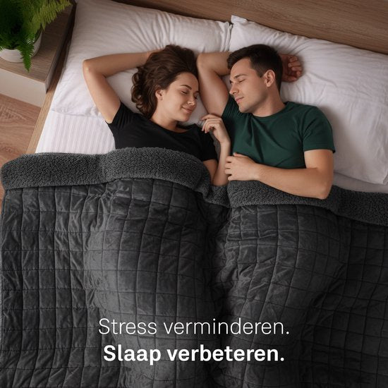 CozySense® Verzwaringsdeken 13 kg - 2-persoons - Weighted Blanket - Zwaartedeken - GLASS-Flow® Drukverdeling - Verzwaarde Deken - Flanelfluweel & Sherpa - Zwart