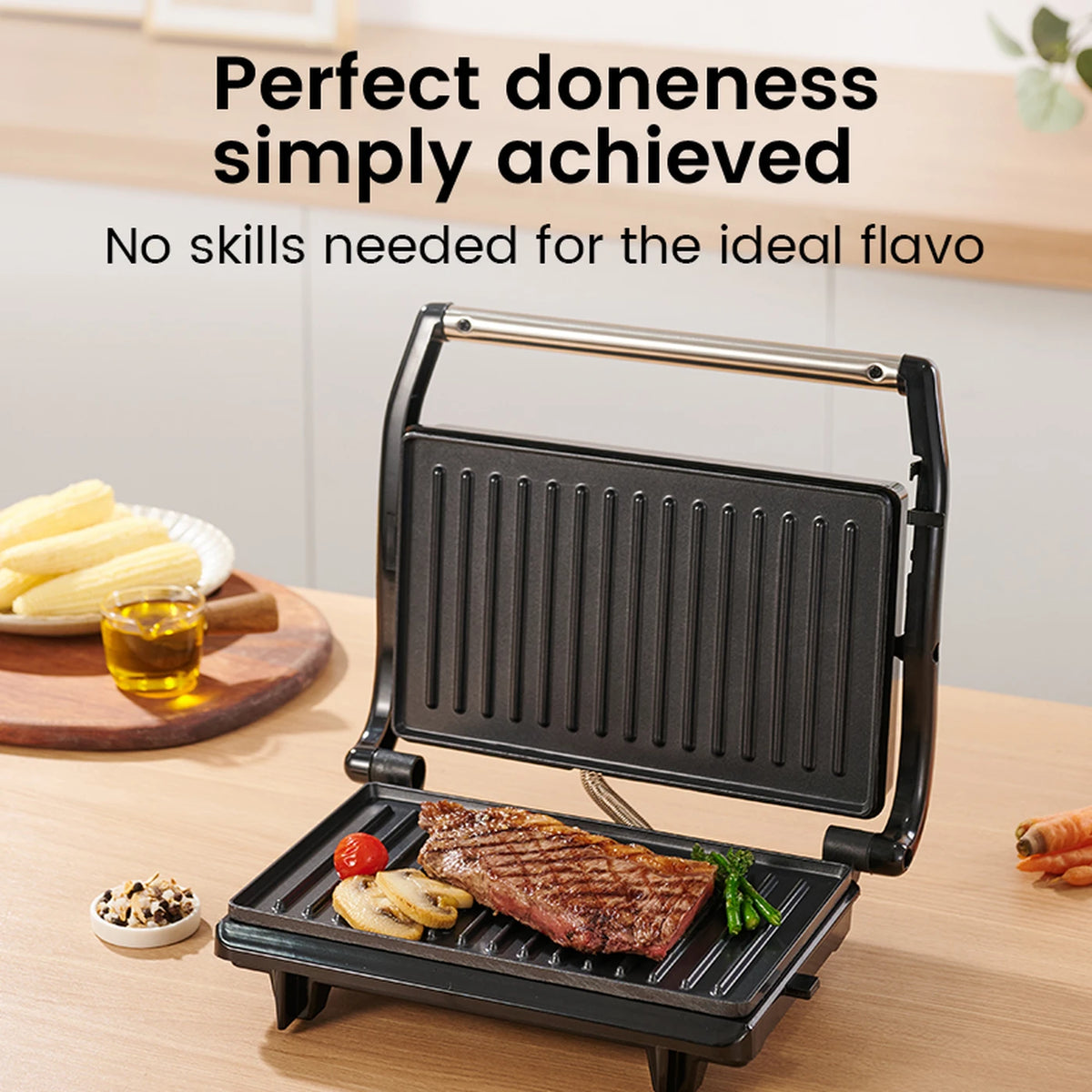 Ochama Contactgrill 800 W - Tosti- en Paninigrill - Antiaanbaklaag - Dubbelzijdige Verwarming - Bakplaten 22,5 x 14 cm