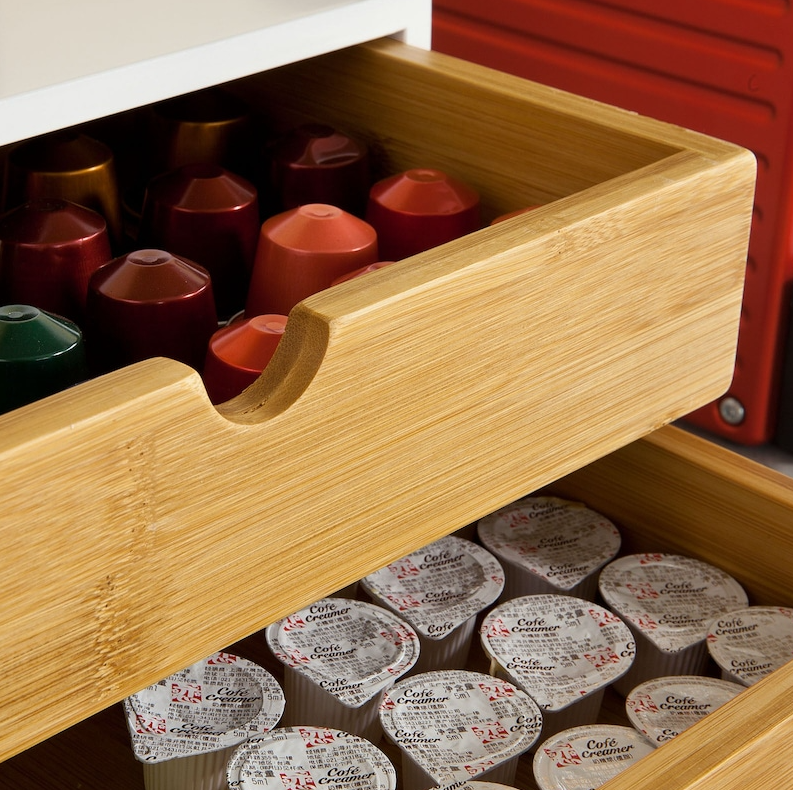 SoBuy 2-Laags Opberglade voor Koffiecapsules - Organizer voor Koffie en Theezakjes - 30 x 20 x 14 cm - Wit