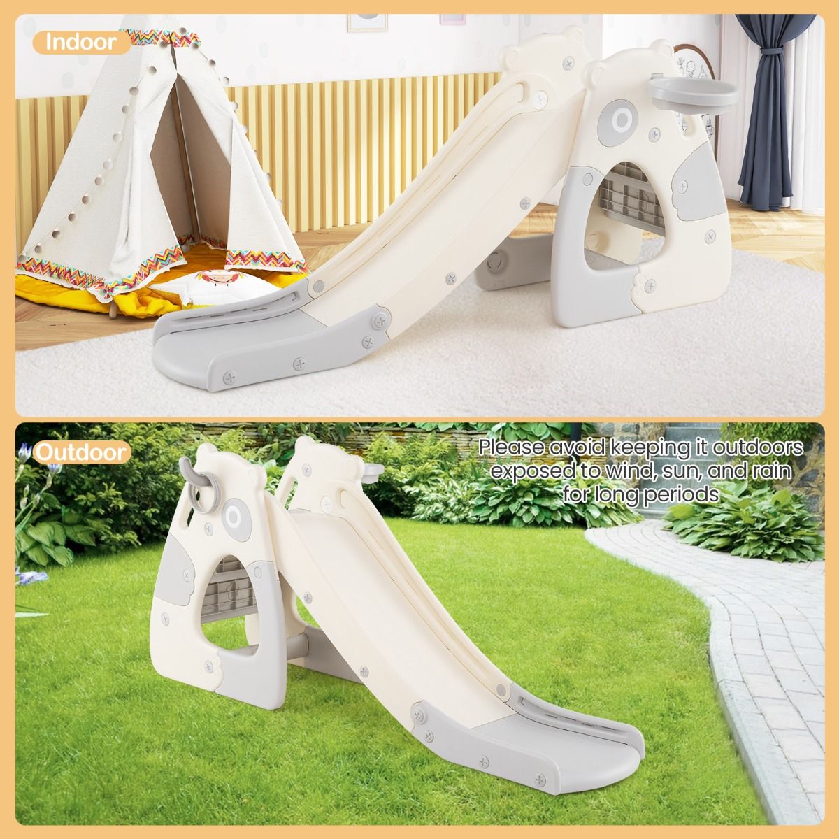 Coast Opvouwbare Peuter Glijbaan - 4-in-1 Klimstructuur - Basketbalring - Grijs