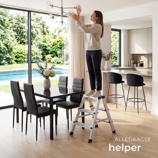 tectake® Dubbelzijdige Aluminium Keukentrap - 3 Treden - 58 cm - Stevige Trap Ladder - Opklapbaar Opstapje - Antislip Huishoudtrap