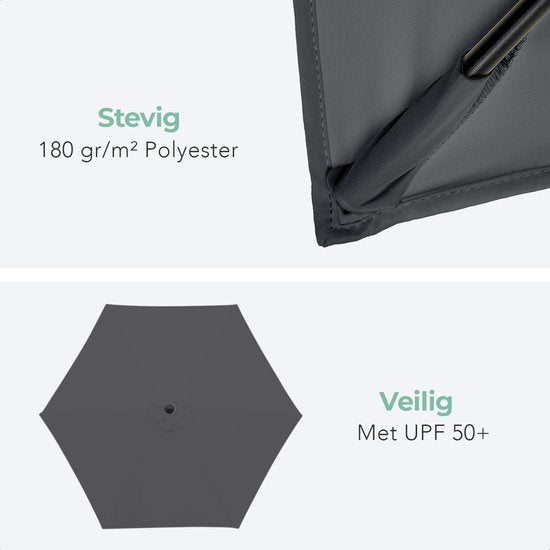 LifeGoods Parasol - Ø270 cm - 30° Kantelbaar - Waterdicht - met Hoes - Donkergrijs