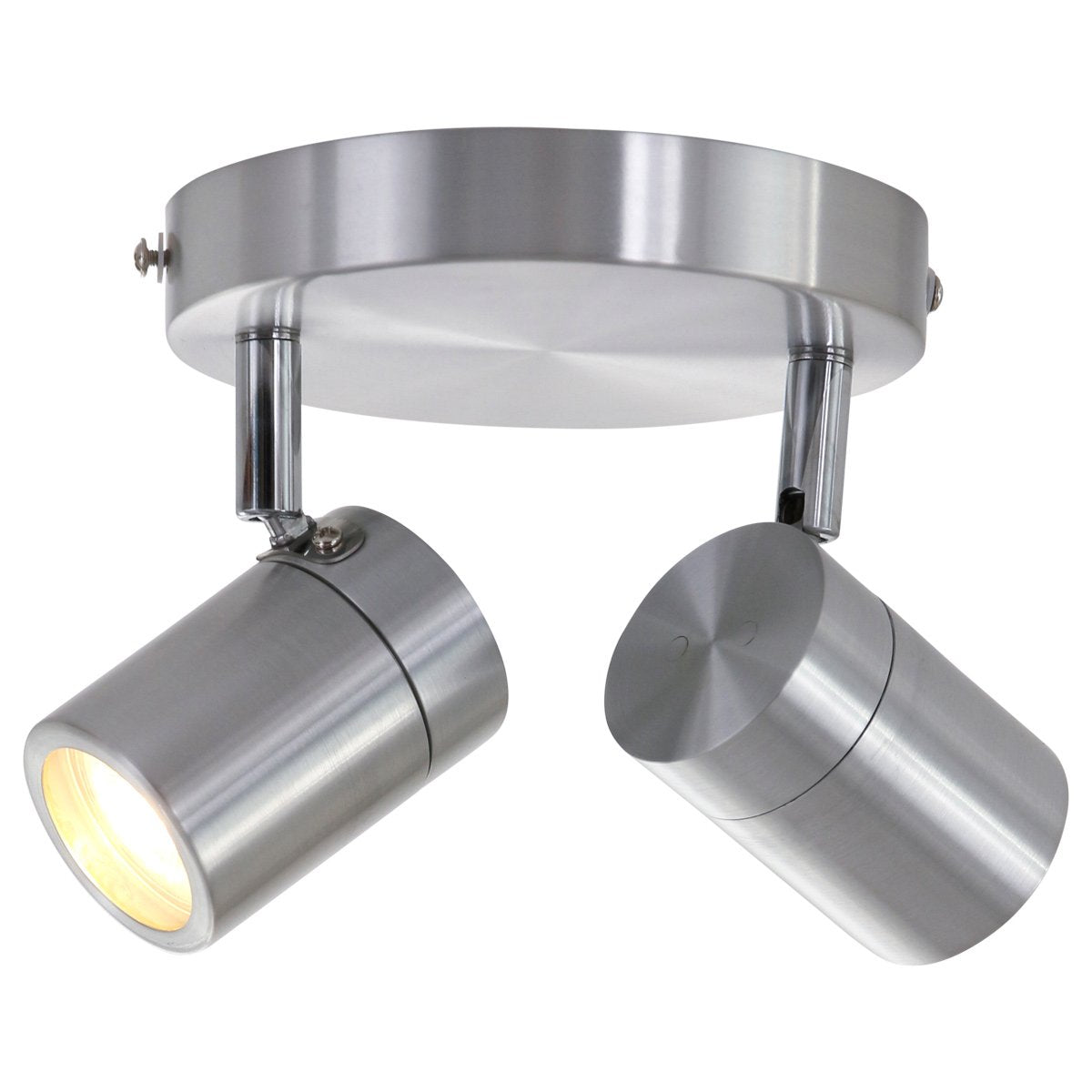 Staalkleurige 2-lichts spot Upround 2487ST - Draaibaar en kantelbaar - Modern design - Inclusief lichtbronnen - Mexlite - Geschikt voor binnen gebruik, IP44, max. diepte 15 cm