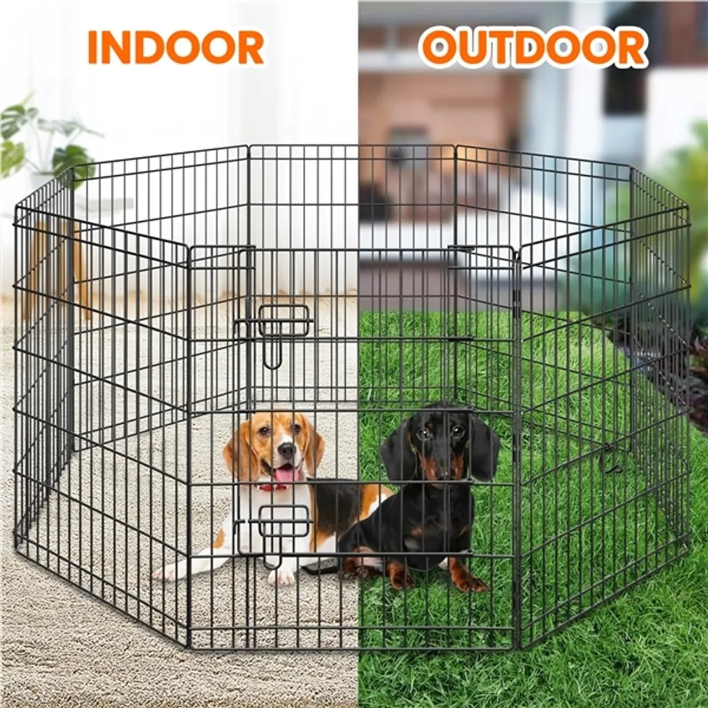 Yaheetech Puppyren 8 Panelen 61 x 76 cm - Zwart - Opvouwbare Hondenren met Deur en 2 Sluitingen