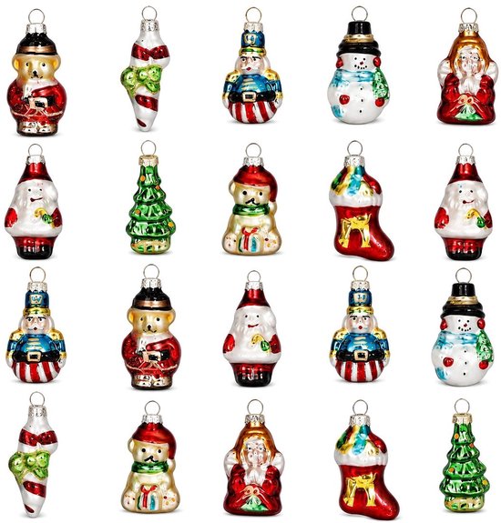 Mica Decorations Kerstballen Set van 20 Stuks - Kerstversiering voor de Kerstboom - Glazen Kerstornamenten met Klassieke Kerstfiguren - Kersthangers 3,5 cm - Groen