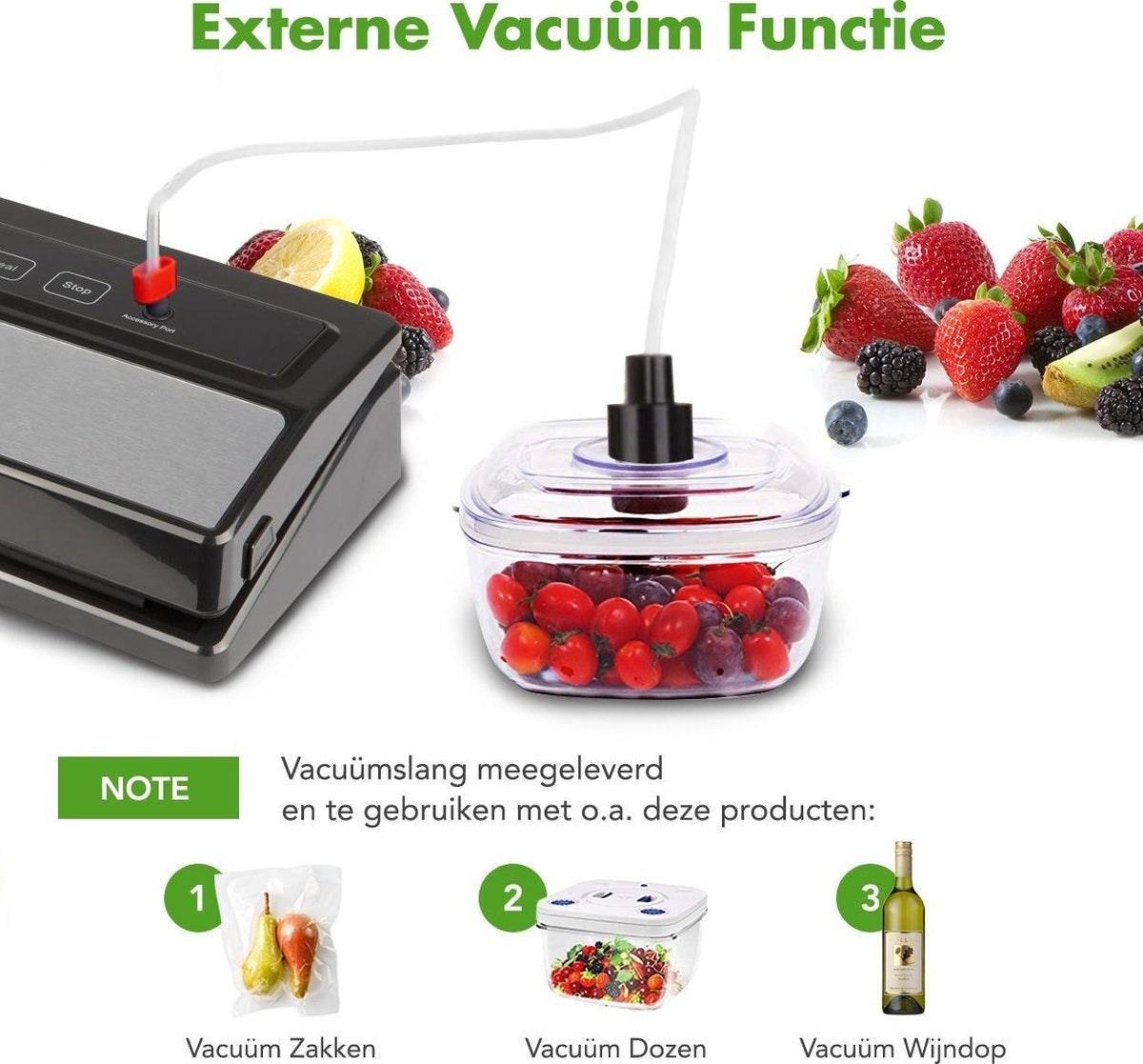KitchenBrothers Vacumeermachine - Vacuüm Sealer - 4 Standen - Incl. Folierol, Vacumeerzakken en Vacuumslang