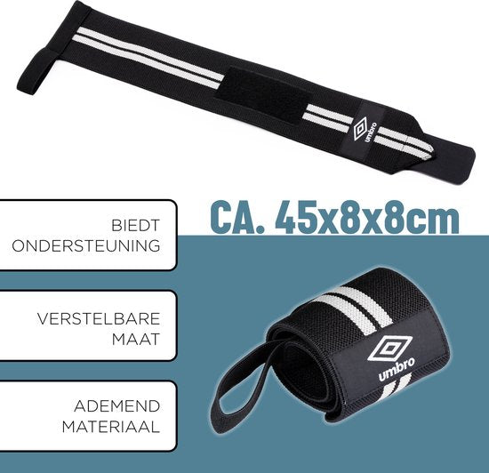 Umbro Polsbandjes - 2 Stuks - Polsbeschermers - Krachttraining en Fitness - Wit/Zwart