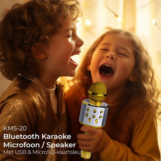Denver Karaoke Microfoon Bluetooth - Draadloos - Karaoke Set - Ingebouwde Speaker - AUX - MicroSD - KMS20 - Goud