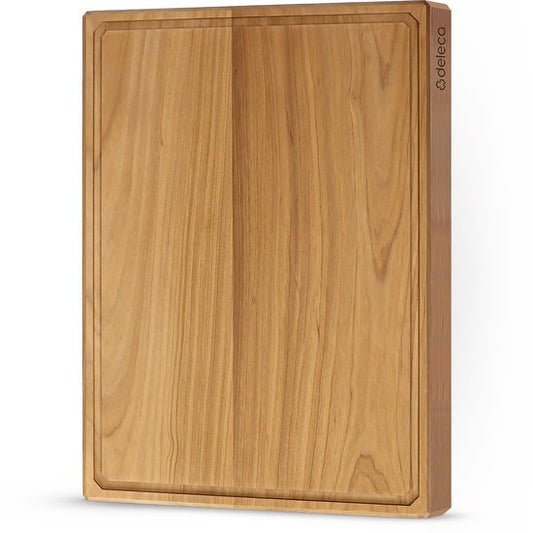 Deleca Teakhouten Snijplank - Dubbelzijdig met Sapgeul / Handgrepen - Groot en Dikke Teak Hout Hakblok - Voor Keuken, Duurzame Snijplanken, Serveerplank, Kaasplank, Borrelplank, Tapasplank - Zonder Plastic - 51x38x3.8 cm