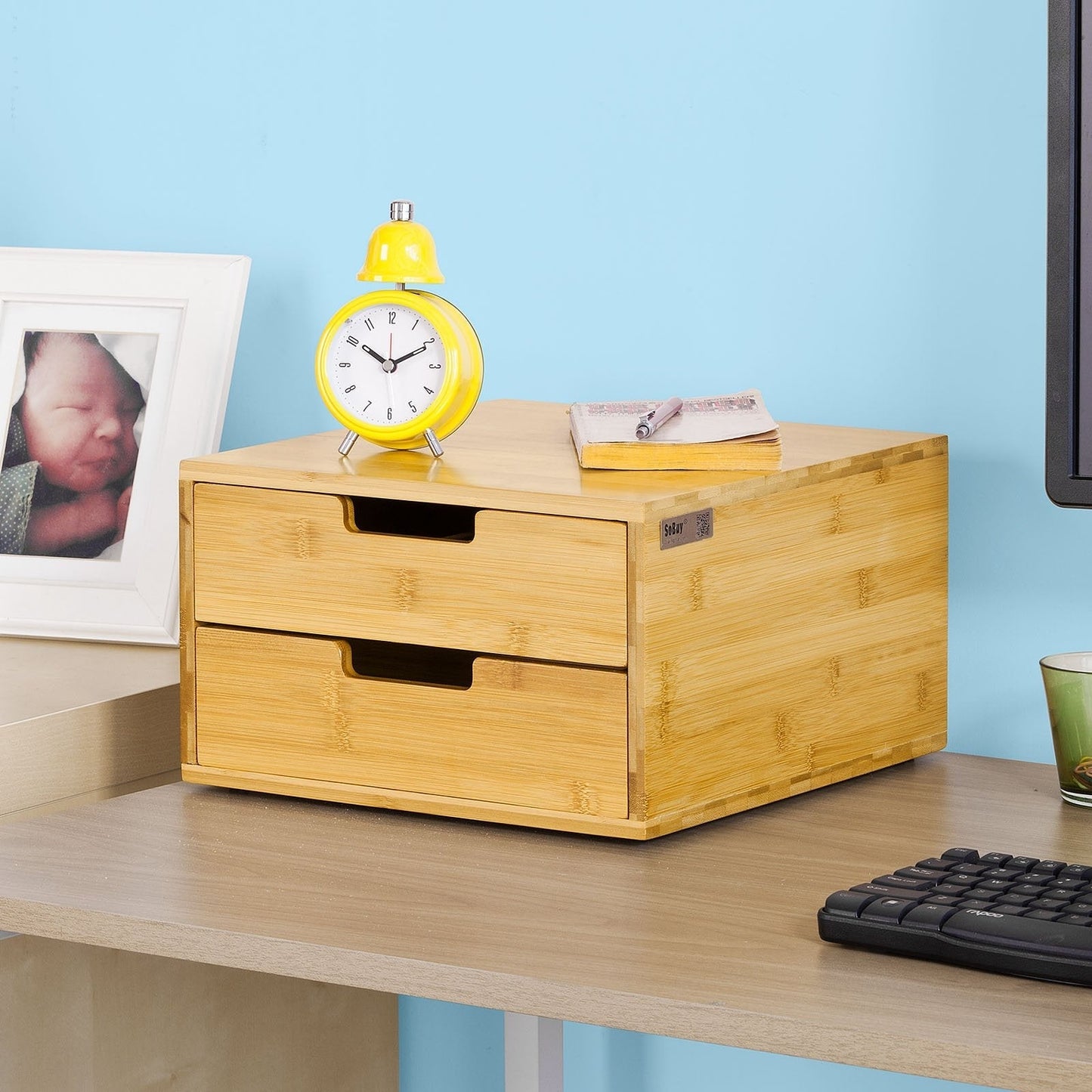 SoBuy Capsulehouder met 2 Lades - Bamboe - 30 x 18 x 31 cm