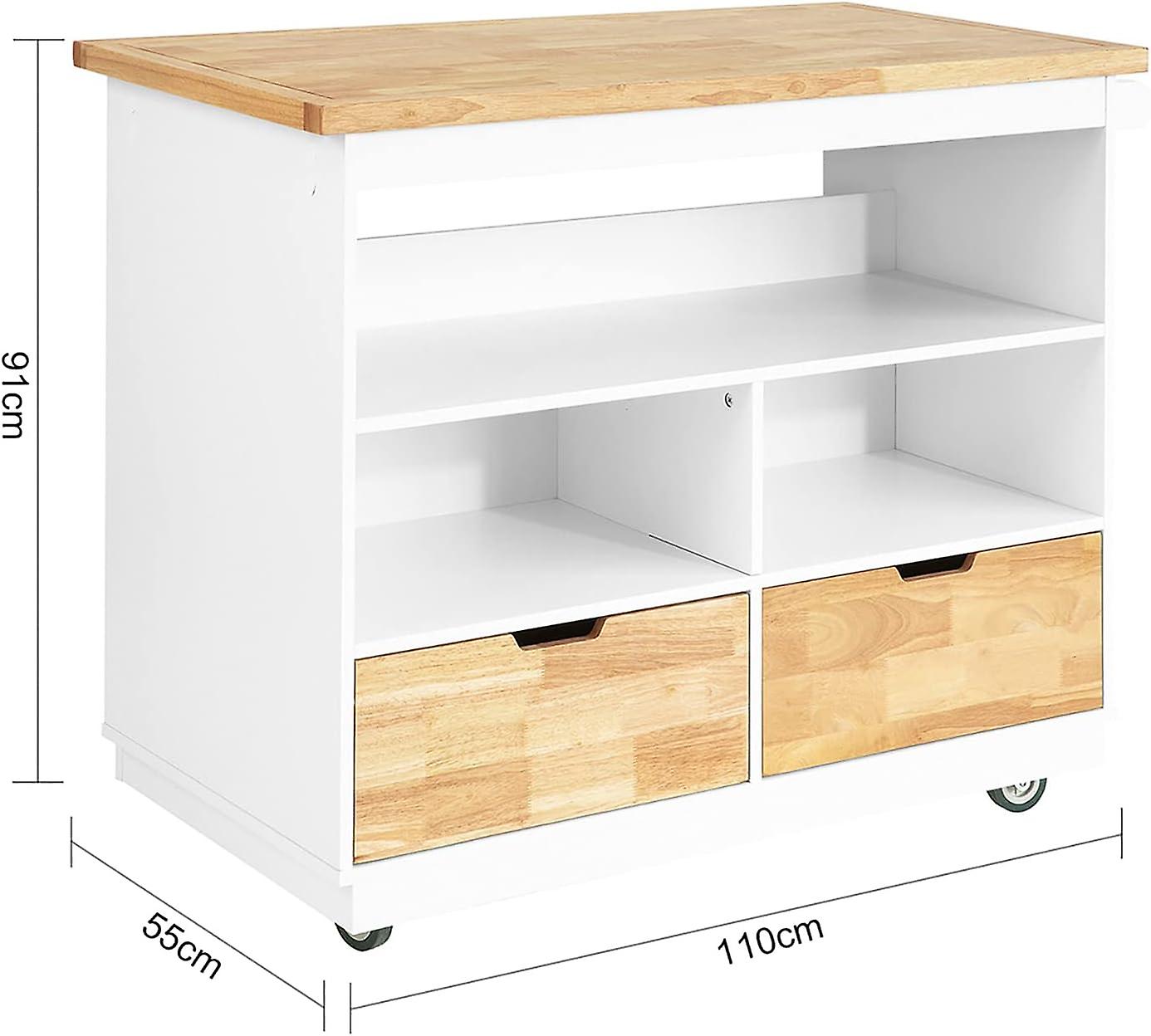 SoBuy Keukeneiland op wieltjes - 55x110x91 cm - Max. 75KG - Wit/Houtkleur