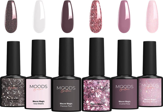 Moods Gellac 6-delige Set – Gellak Starterspakket – Gel Nagellak 8ML – Mauve Magic – Chique Neutrale Kleuren – 6 x 8ML
