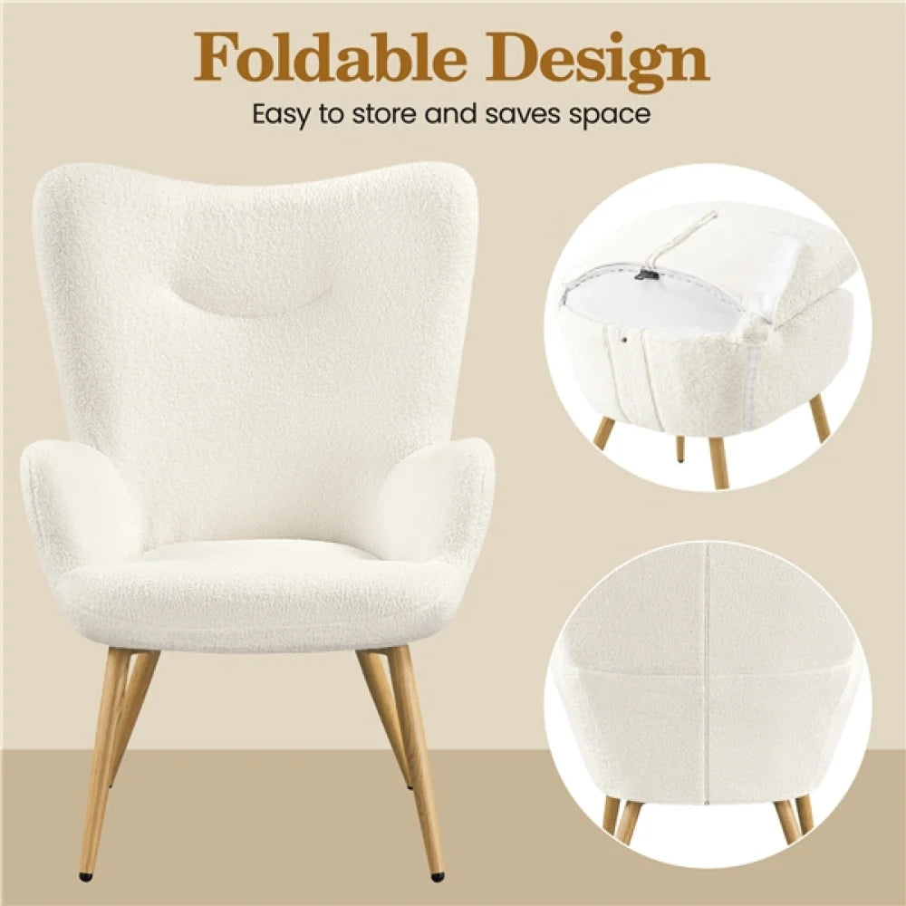 Yaheetech Bouclé Accent Stoel / Fauteuil 67,5x70x97,5 cm – Sfeervol Ivoor – Polyester Bouclé en Metaal