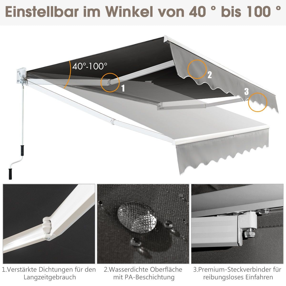 Coast Zonneluifel met Slinger Handmatig - 245 x 200 cm - Grijs