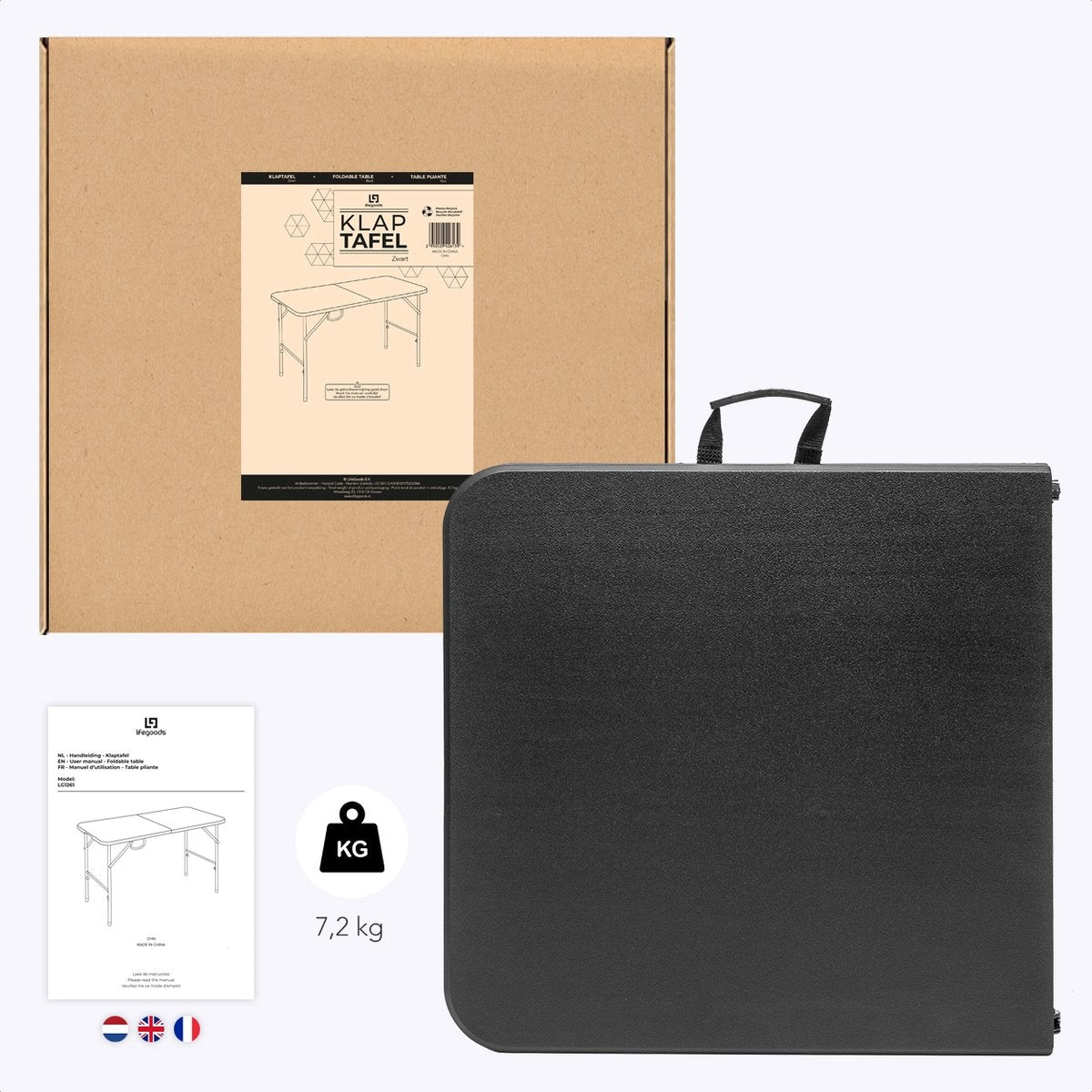 LifeGoods Inklapbare Tafel - 60x120cm - Campingtafel - Weerbestendig - Vouwtafel - Zwart
