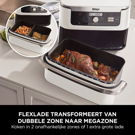 Ninja Foodi FlexDrawer Mega Dubbele Airfryer XXL - 10.4 Liter - Twee Kookvakken of Één MegaZone - Heteluchtfriteuse - Wit - AF500EUWH