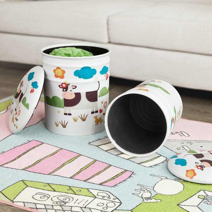 SoBuy Panca Opbergkrukken Set van 2 – Gestoffeerd – 37 x 30 x 30 cm