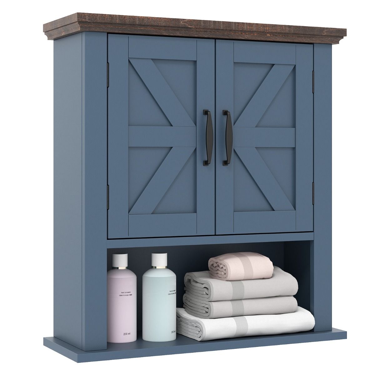 Coast wandkast hout - verstelbare legplanken - deuren en open opbergvak - marineblauw 55 x 19 x 60 cm