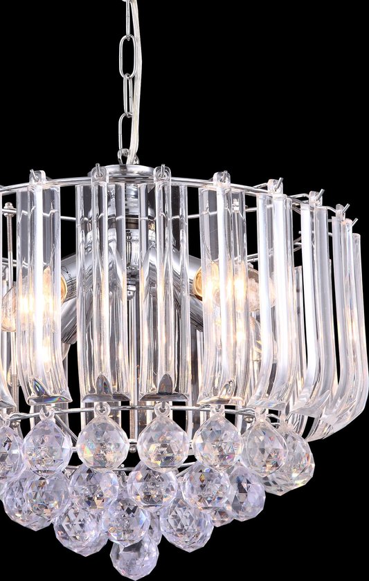 Kroonluchter Globo Minnesota LED - Chroom met heldere acryldecoratie en acrylkristallen