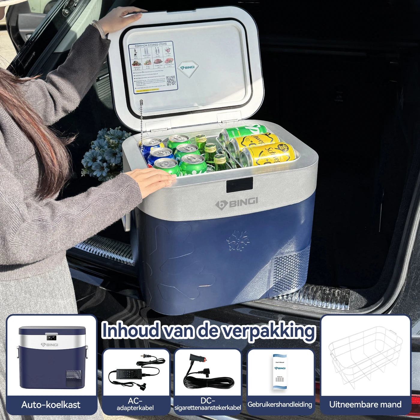 BINGI 22 L Draagbare Compressor Koelbox – 12/24 V DC – Snelle Koeling – Camper, Truck & Camping – Blauw