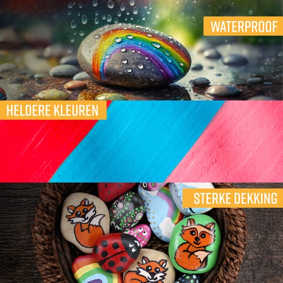 NAPI 24 Acrylstiften Dual Tip - Twinmarkers - Verfstiften Happy Stones - Stenen Schilderen met Acryl Verf Marker Stiften - Volwassenen en Kinderen - Incl. 2 Mandala Sjablonen