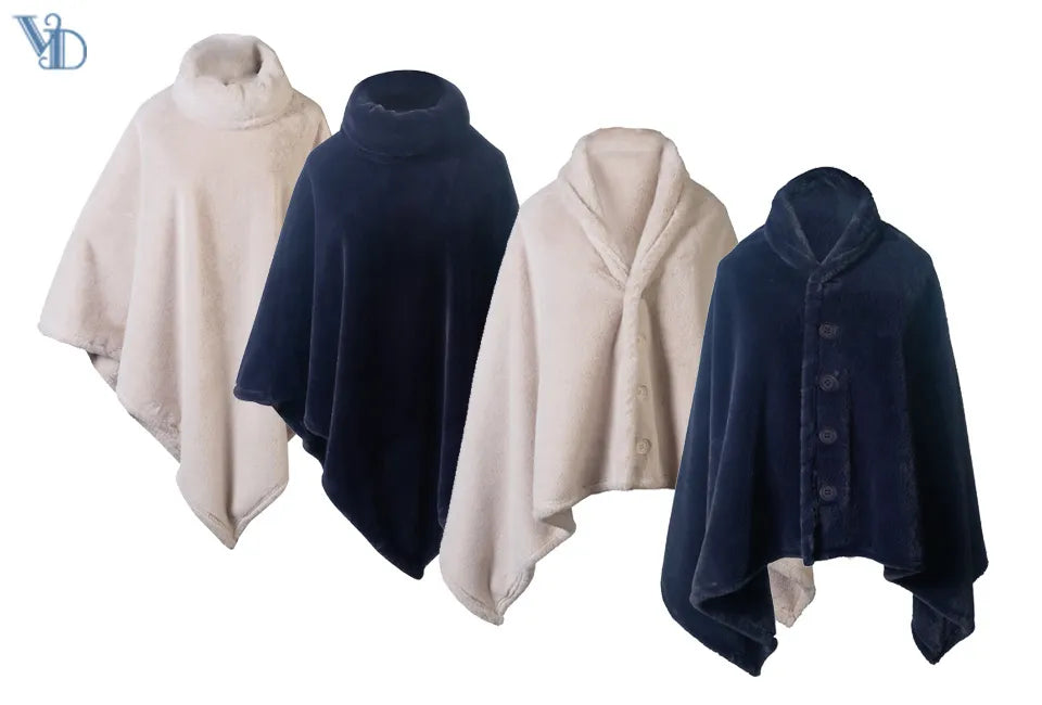 Merkloos Damesponcho/Cape One Size - Imitatiebont - Ultrazacht - Beige/Blauw
