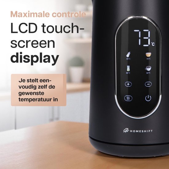 HomeShift® Waterkoker met Temperatuurregeling - Warmhoudfunctie - Dubbelwandig - Elektrisch - 1,7 Liter - 2200W - Zwart