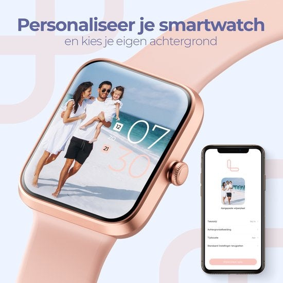 Lunis Smartwatch Dames & Heren Rosé Goud - siliconen armband - kunststof - 7/10 dagen gebruikstijd zonder op te laden - Variatie in sportfuncties