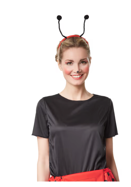 DressForFun – Marina Lieveheersbeestje Kostuum – Maat S – Rood & Zwart Polyester – Gestippelde Tuinbroek & T-shirt – Inclusief Beenwarmers & Haarsieraad – Carnavalskleding voor Dames