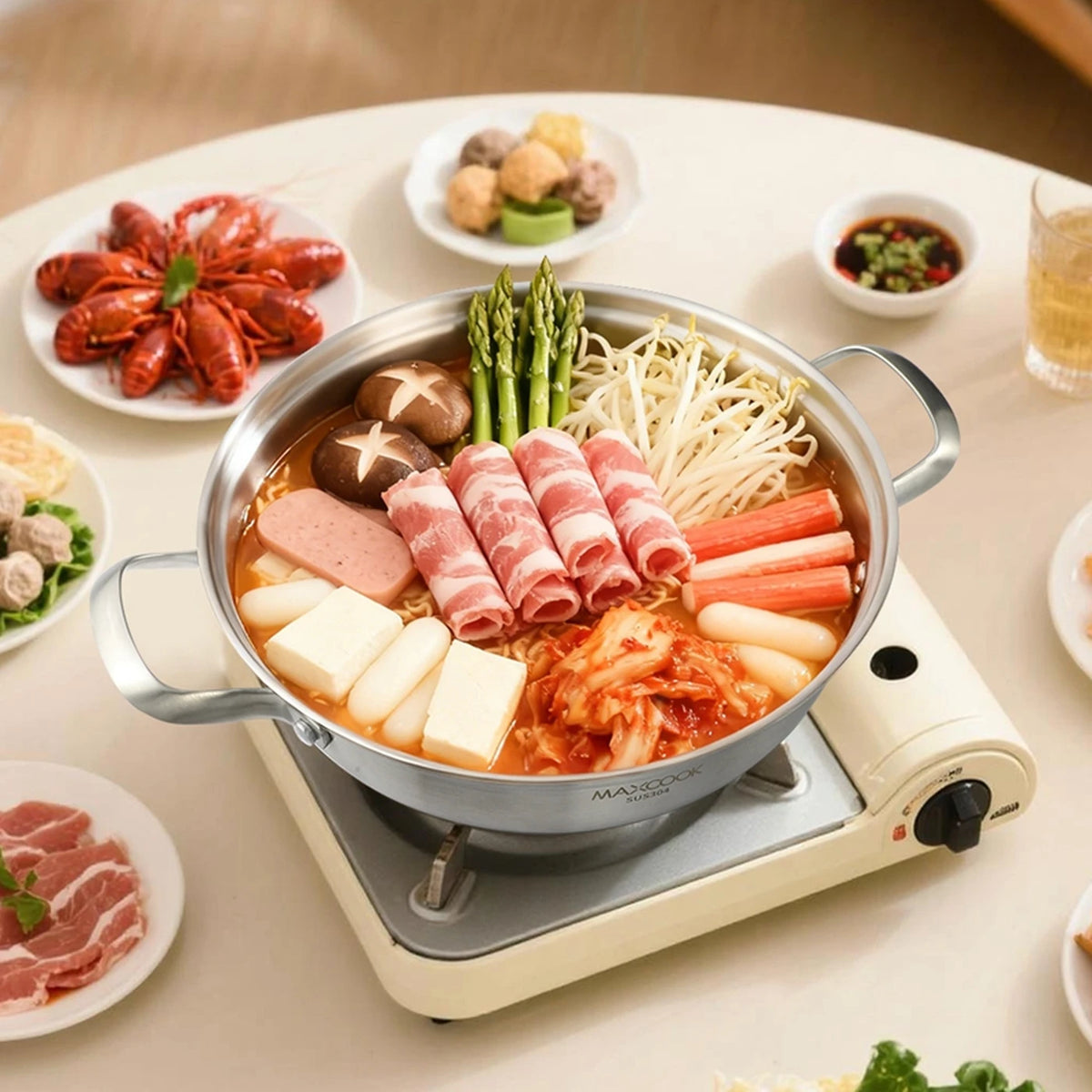 Maxcook Hotpot 3-Laags RVS 304 - 28 cm - Dubbele Handgreep, Inductie Geschikt