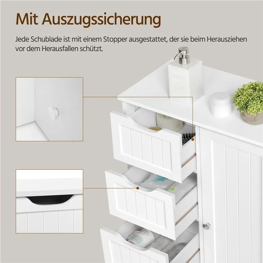 Yaheetech Badkamerkast - 56x30x82 cm - Opberging - Laden - Verstelbaar - Compact - Wit