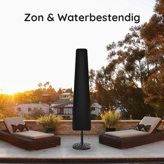 Volcan Parasolhoes voor Staande Parasol - Waterdicht - Oxford 420D - Met Rits, Trekkoord, Stok en Opberghoes - Zwart
