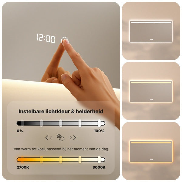 Mirlux Badkamerspiegel - 120 x 60 cm - Frameloos - LED en Anti-condens