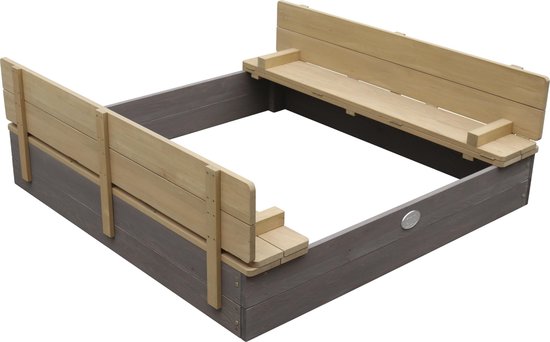 AXI Ella XL Houten Zandbak in Grijs/Bruin - Met Zitbankjes en Deksel - FSC hout - 120x120x20cm - Zandbak voor kinderen