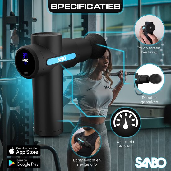 Sanbo - Massage Gun Mini Gen 2 - Met 5 Opzetstukken En 6 Standen - Sport en Relax Massage Apparaat - Massage Pistool - Professioneel - Zwart